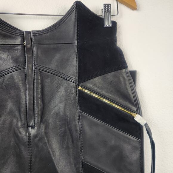 Retrofete Fae Patchwork Skirt Black Lamb Leather Goat Suede Size Medium NWT - Picture 6 of 11